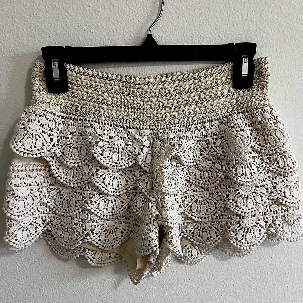 Cream Rewined Ruffled Shorts